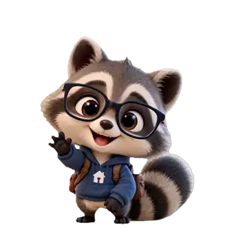 Kip, the raccoon guide, waving